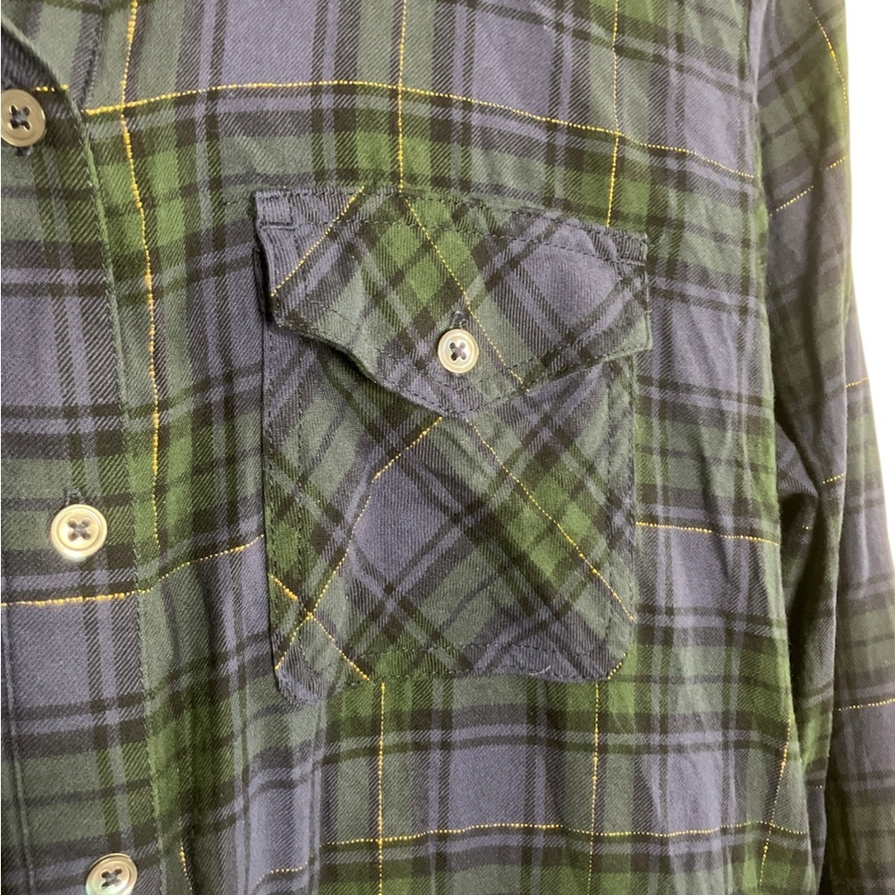 J.Crew Plaid Tunic Top S Holiday Flannel Button Up Blue Green Cozy Pocket - Picture 4 of 7